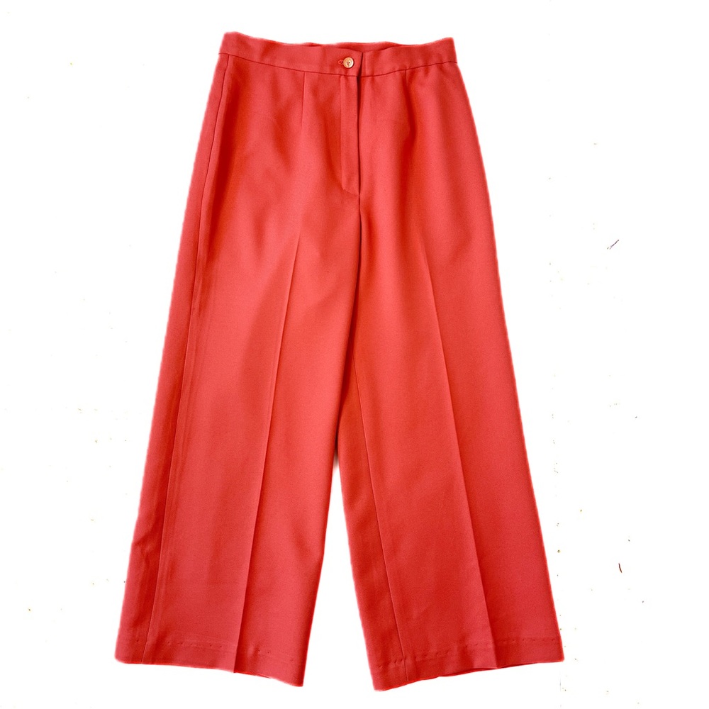 Vintage 1970s Coral Wide Leg Trousers Handmade Size Small Orange Red